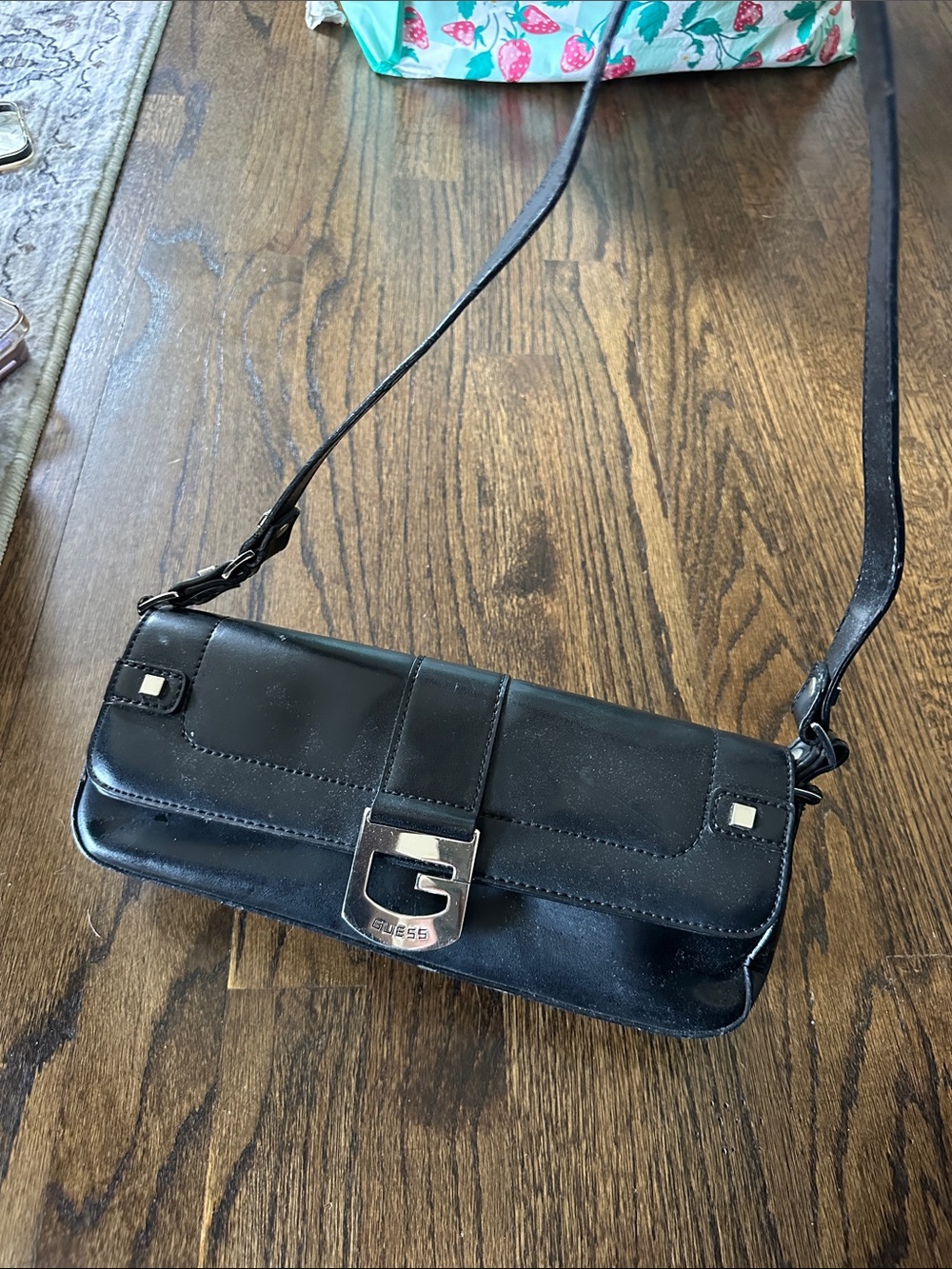 Guess Black Crossbody Shoulder Bag with Silver Hardware